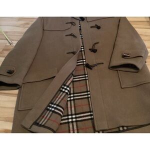 XL WOMEN CLASSIC BURBERRY WOOL DUFFLE TAN AND NOVA CHECK HOODIE JACKET COAT